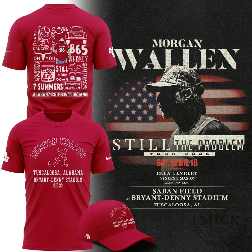 Alabama Football Tee for Morgan Wallen's 2026 Still The Problem Tour 15 Alabama Football Tee for Morgan Wallen's 2026 Still The Problem Tour