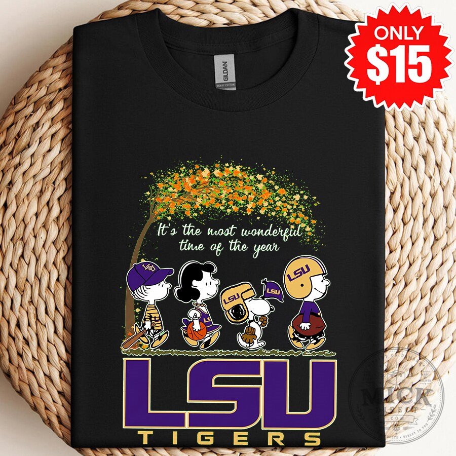 Snoopy Peanuts LSU Tigers Football Christmas Most Wonderful Time of Year T-Shirt