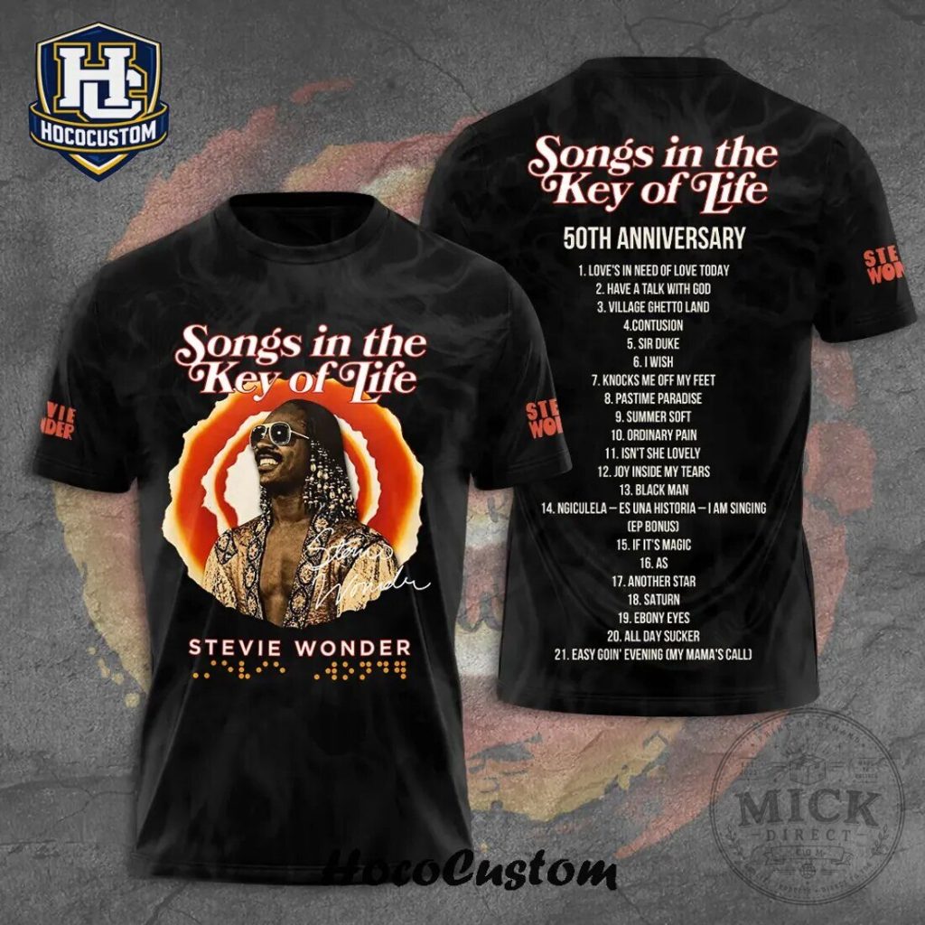 50th Anniversary T-Shirt Featuring Tracklist from Stevie Wonder's Songs in the Key of Life