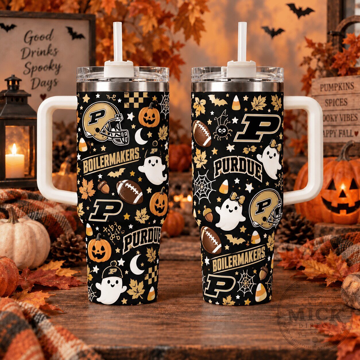 Purdue Boilermakers Halloween Pattern Insulated Tumbler with Handle