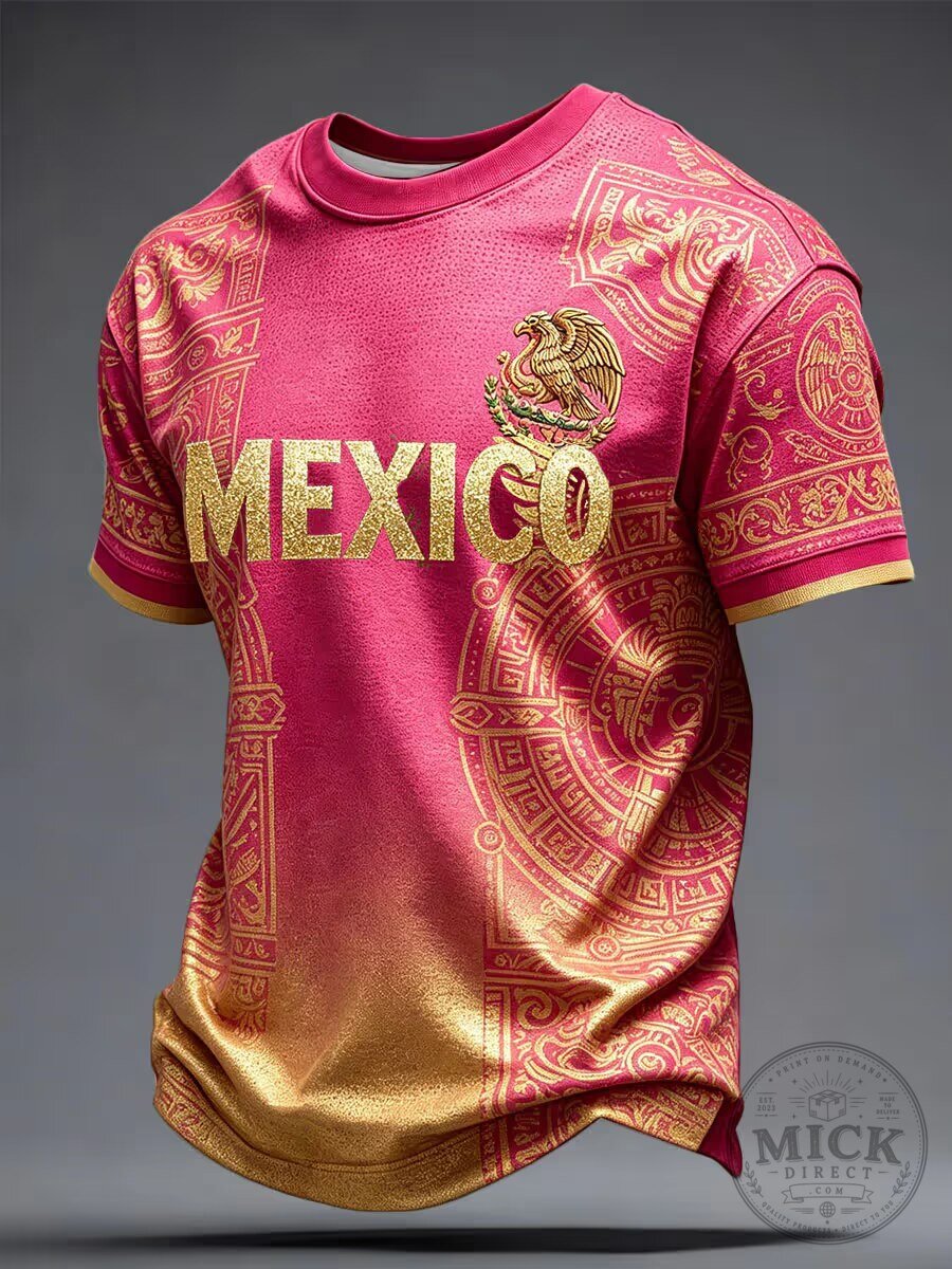 Mexico Football Fan Shirt with Aztec Calendar Design