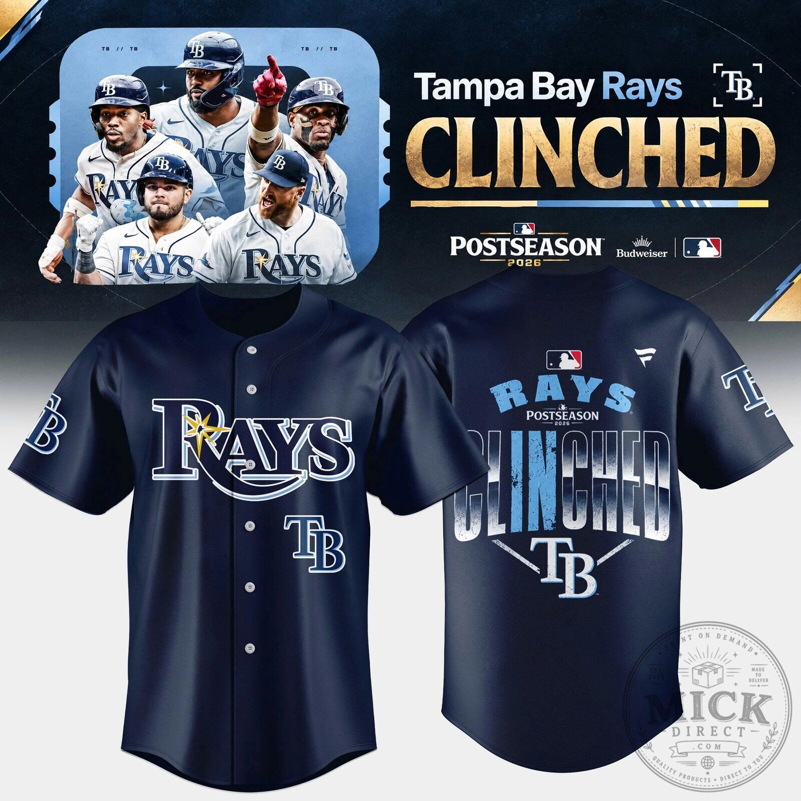2026 Baseball Jersey Clinched by Tampa Bay Rays for Postseason