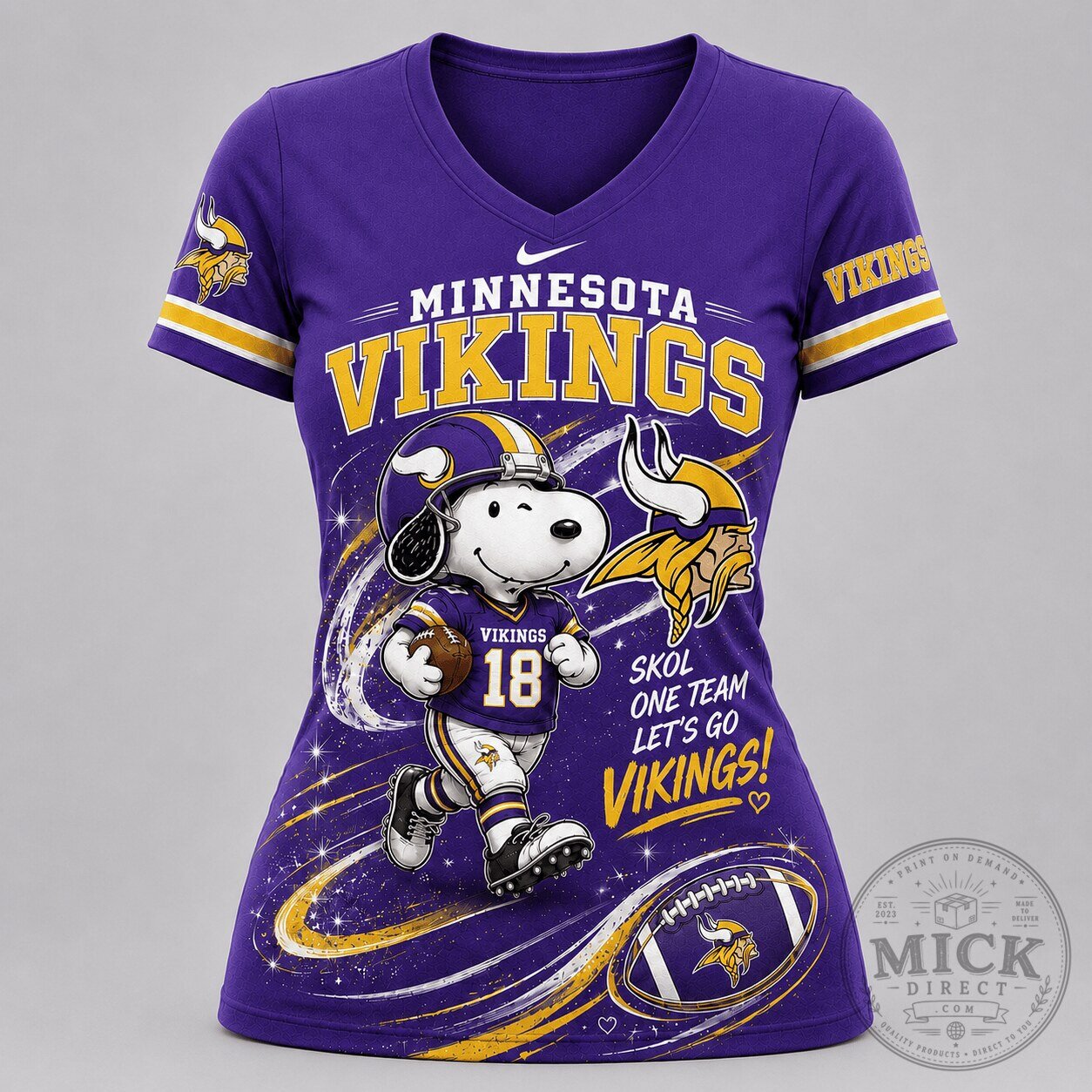 Minnesota Vikings Football Snoopy Cartoon Character Women's V-Neck T-Shirt