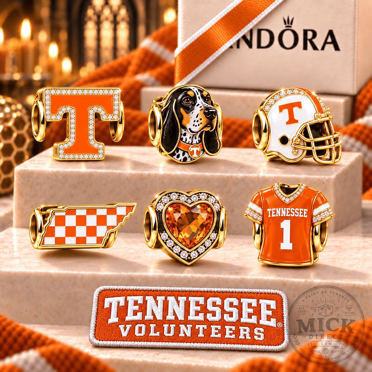 Tennessee Volunteers Football Helmet and Jersey Gold Charm Set