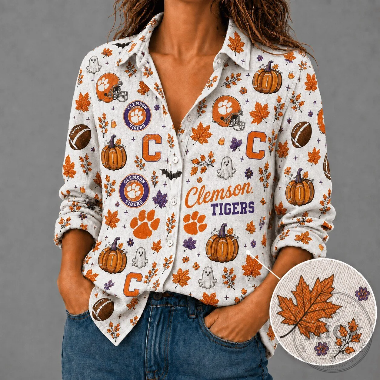 Clemson Tigers Football Halloween Pumpkin Autumn Leaves Hawaiian Shirt