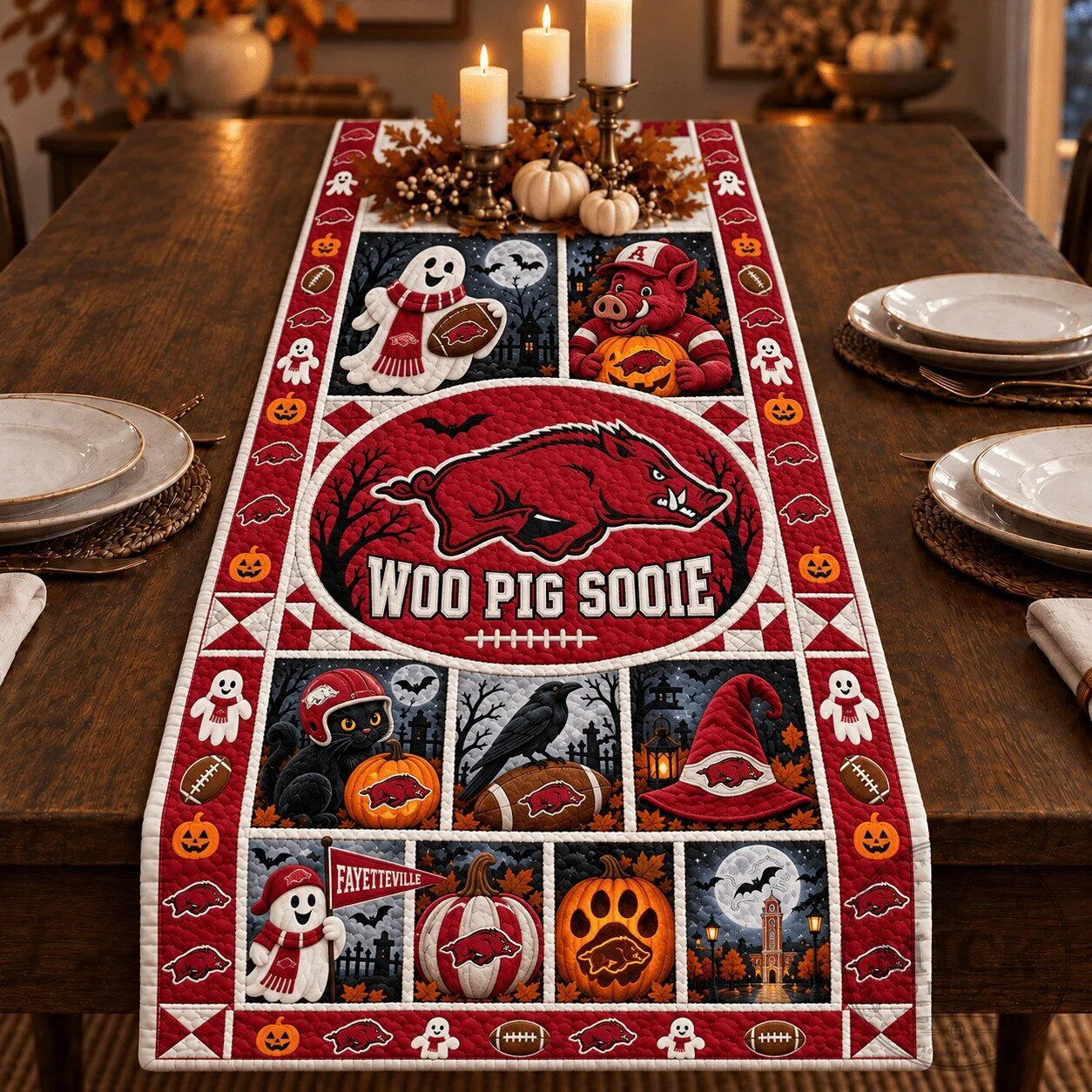 Arkansas Razorbacks Halloween Haunted Game Night Table Runner