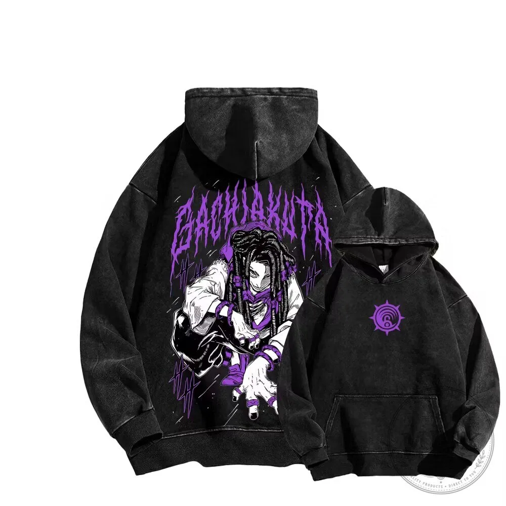 Gachiakuta Manga Series Unisex Washed Black Graphic Hoodie