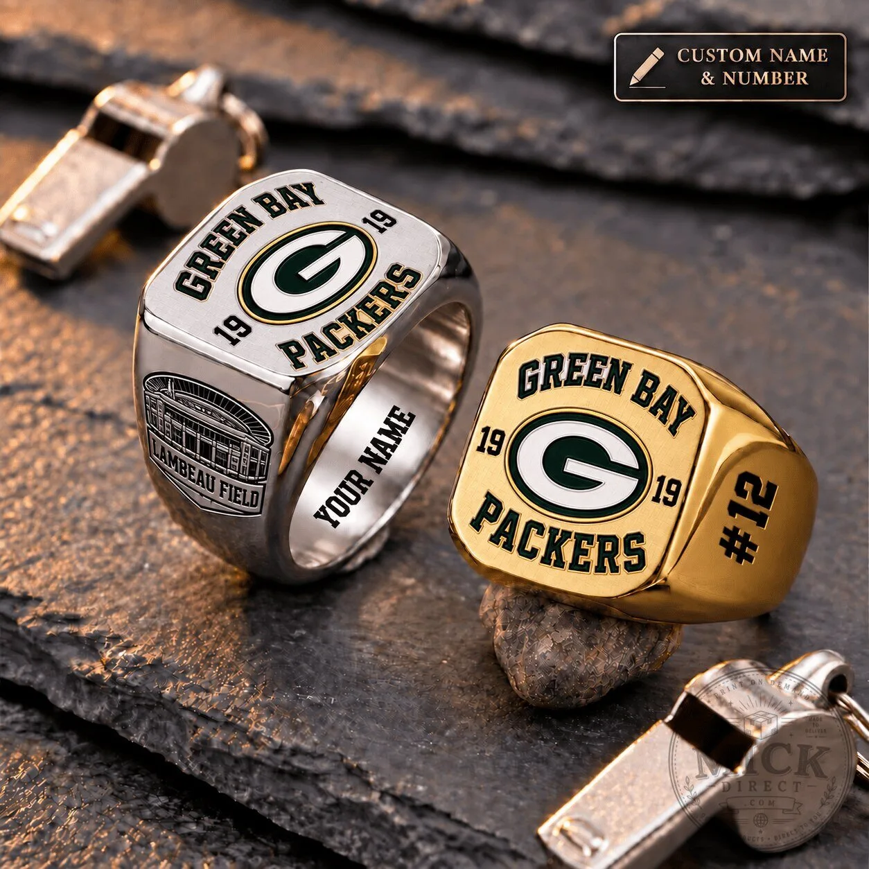 Green Bay Packers NFL Custom Name and Number Lambeau Field Football Ring