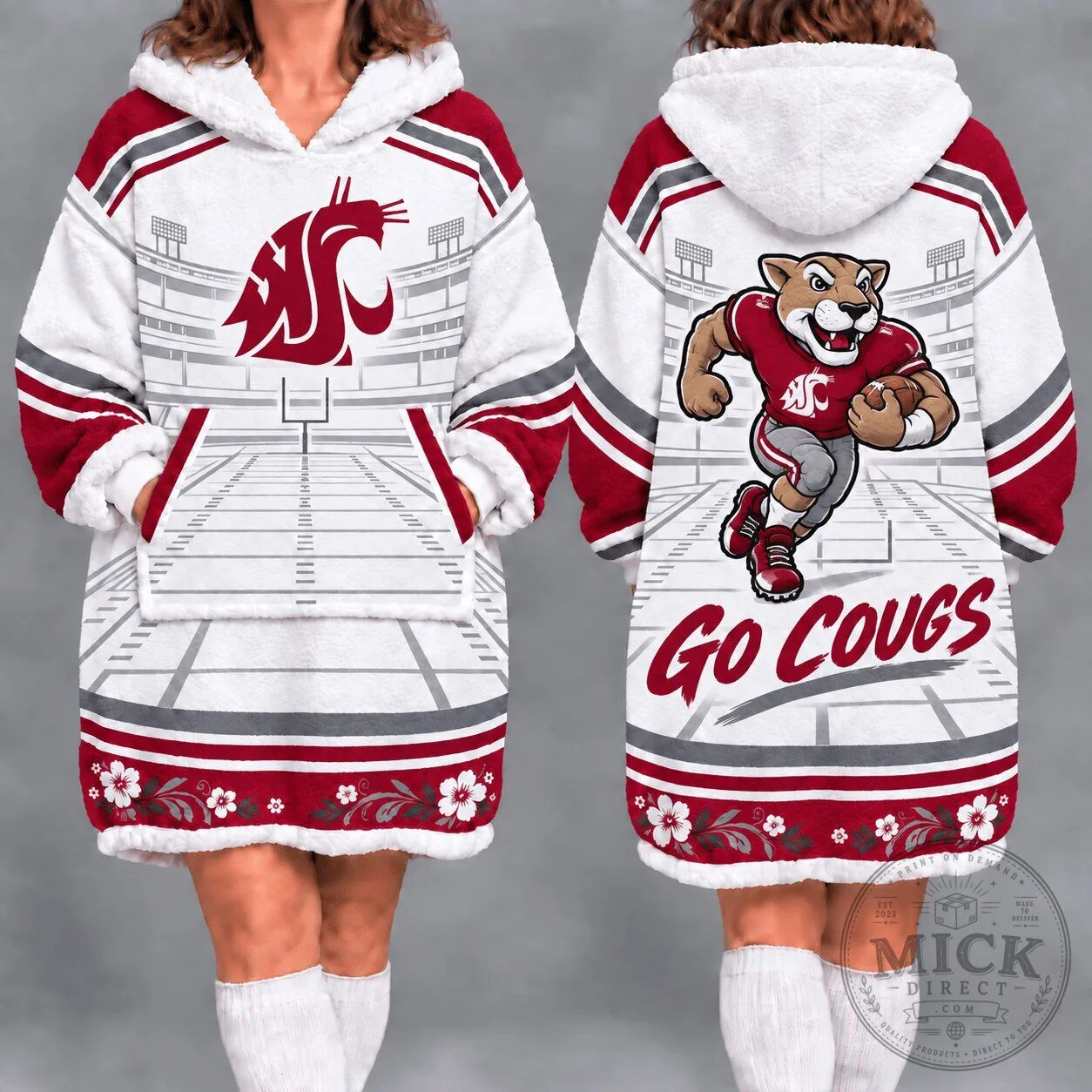 Washington State Cougars Football Team Oversized Sherpa Blanket Hoodie
