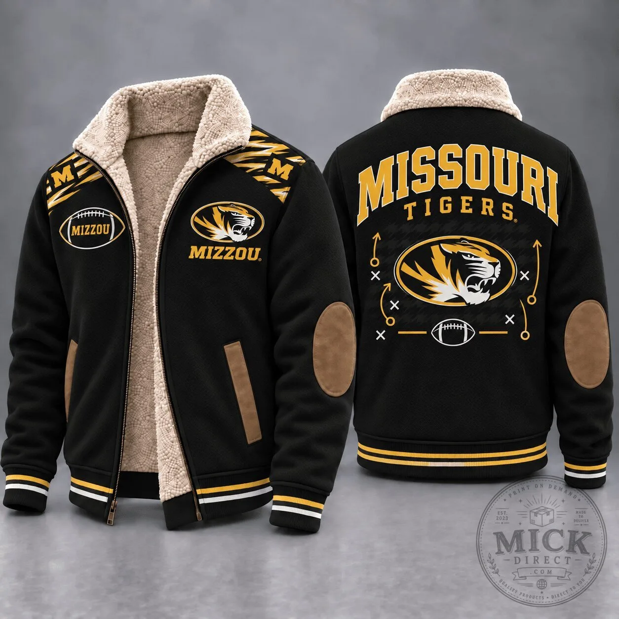 Missouri Tigers Football Team Fleece Jacket Sherpa Lined Warm Winter Coat