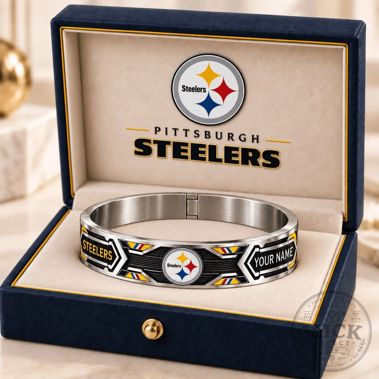 Pittsburgh Steelers NFL Custom Engraved Stainless Steel Bracelet for Football Fans