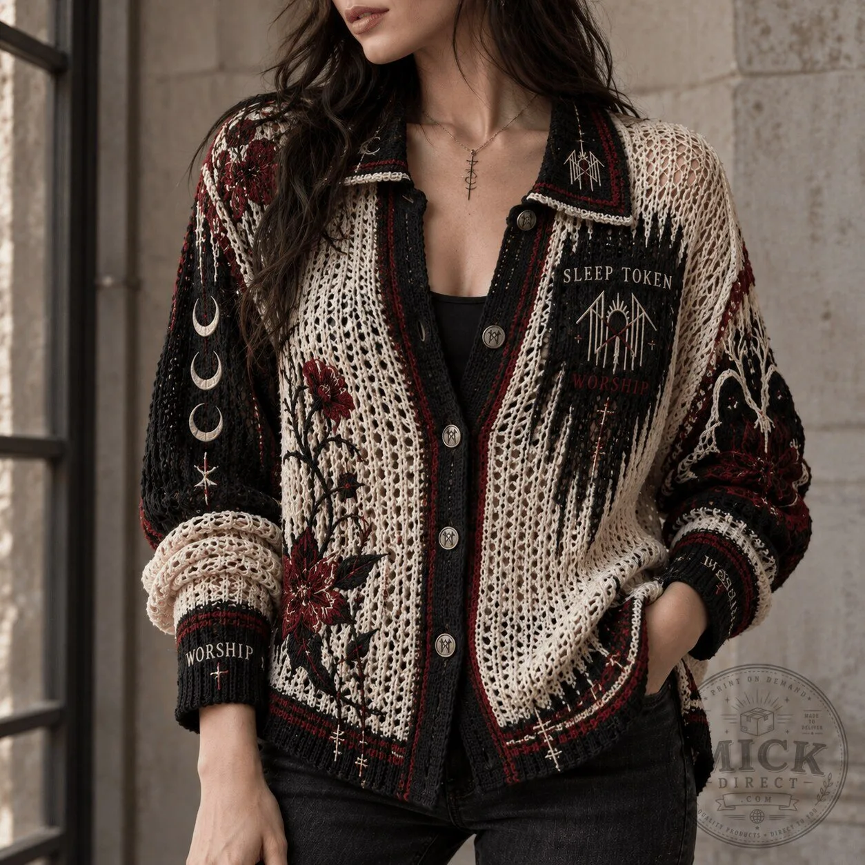 Sleep Token Worship Inspired Open-Knit Cardigan for Women
