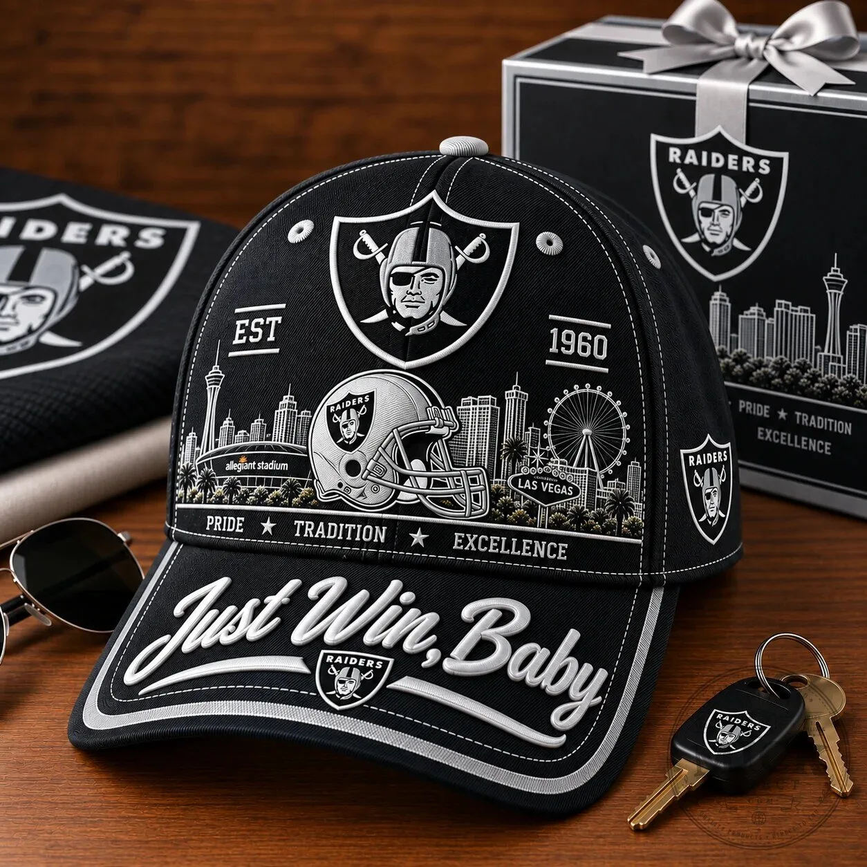 Las Vegas Raiders Just Win Baby Slogan Football Team Baseball Cap Hat