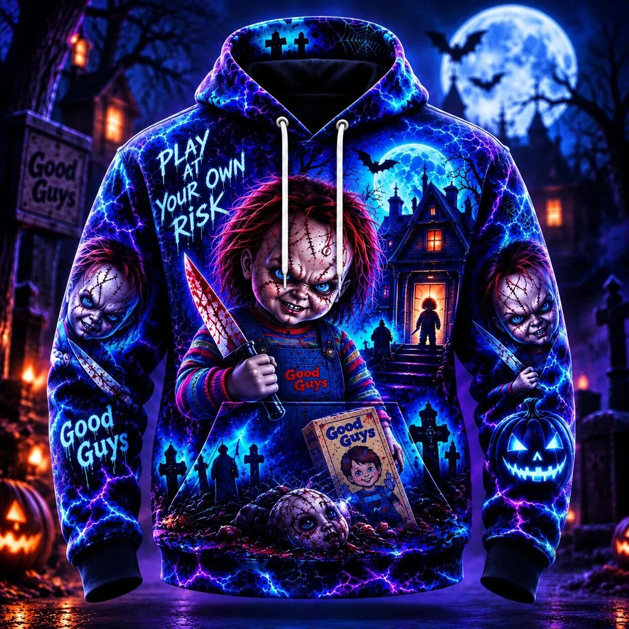 Chucky Play At Your Own Risk Halloween Horror Movie All Over Print Hoodie