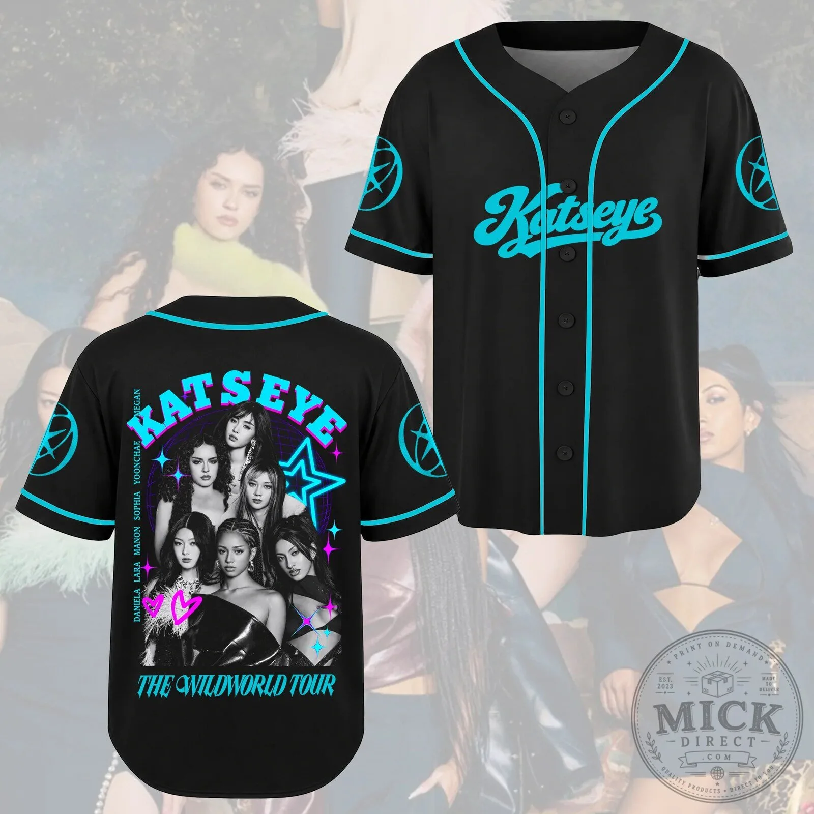 Katseye The Wildworld Tour Cyberpunk Neon Teal Baseball Jersey
