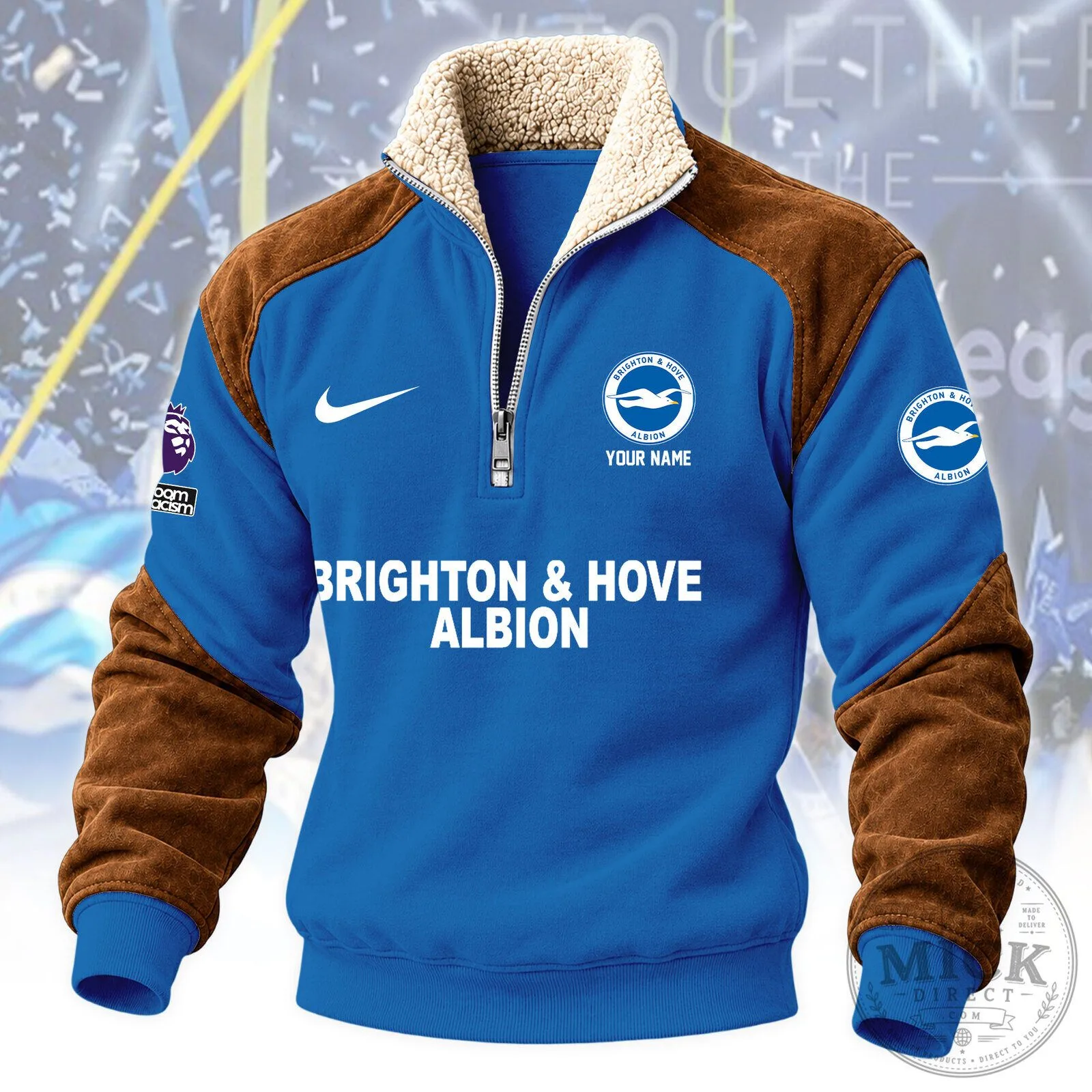 Brighton and Hove Albion Football Club Quarter Zip Sherpa Fleece Hoodie