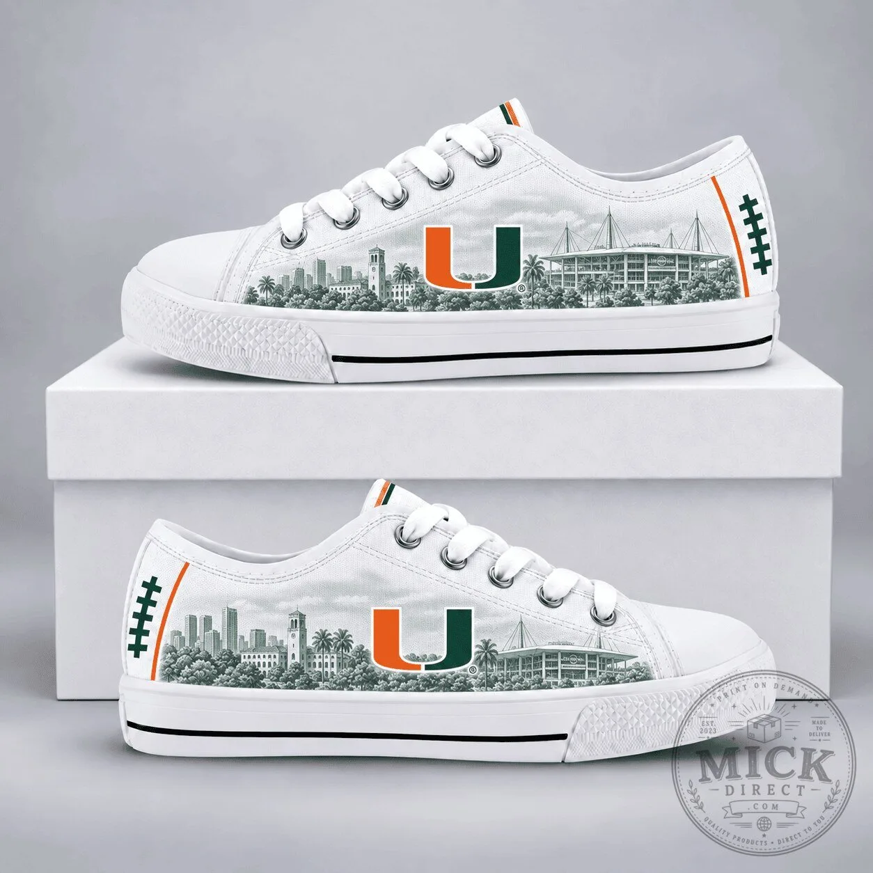Miami Hurricanes NCAA Football Team White Canvas Shoes