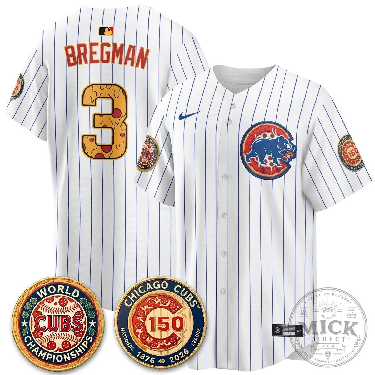 Chicago Cubs Alex Bregman Number 3 Pizza Deep Dish Baseball Jersey