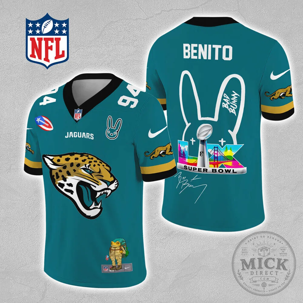 Jacksonville Jaguars Football Bad Bunny Super Bowl LVII Teal Jersey