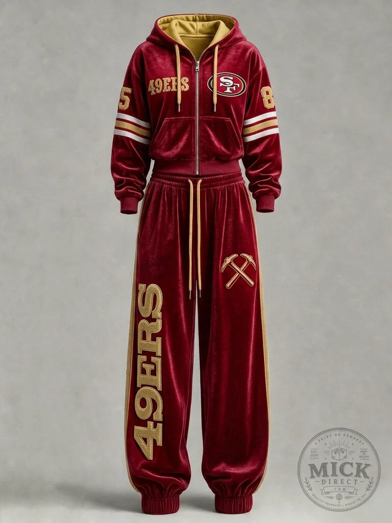 San Francisco 49ers Velvet Tracksuit Set with Embroidered Logo and Jogger Pants