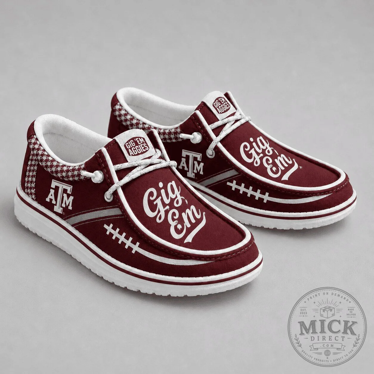 Texas A&M Aggies Gig 'Em Maroon Football Pattern Loafer Shoes