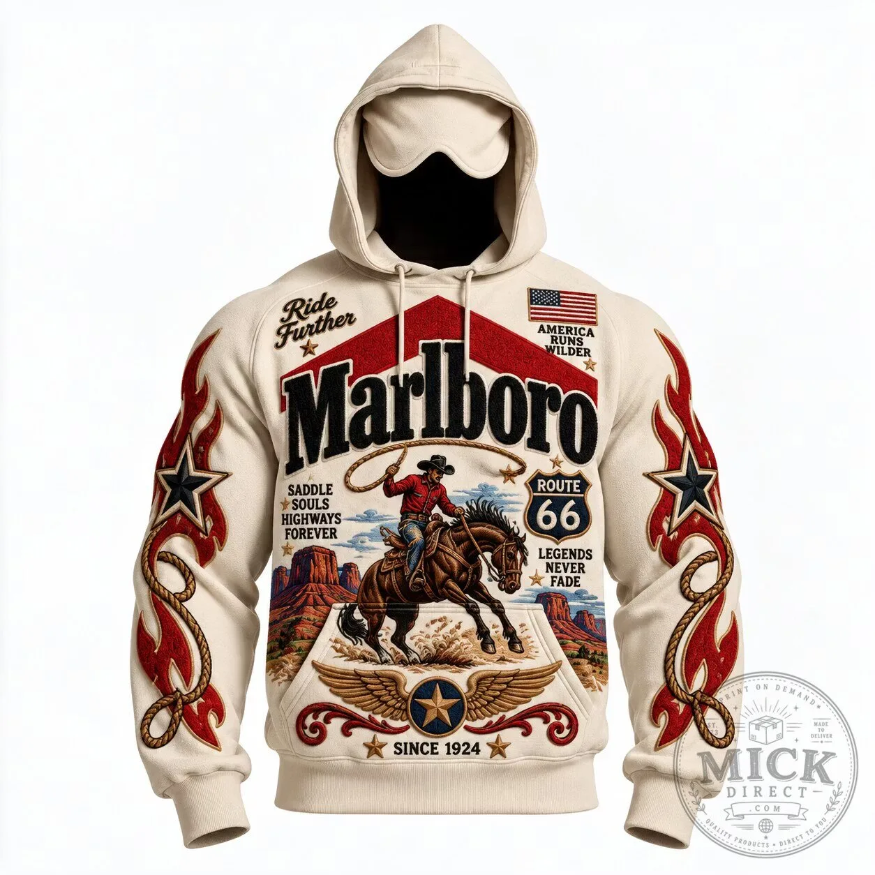 Marlboro Cowboy Route 66 Legends Never Fade Western Hoodie