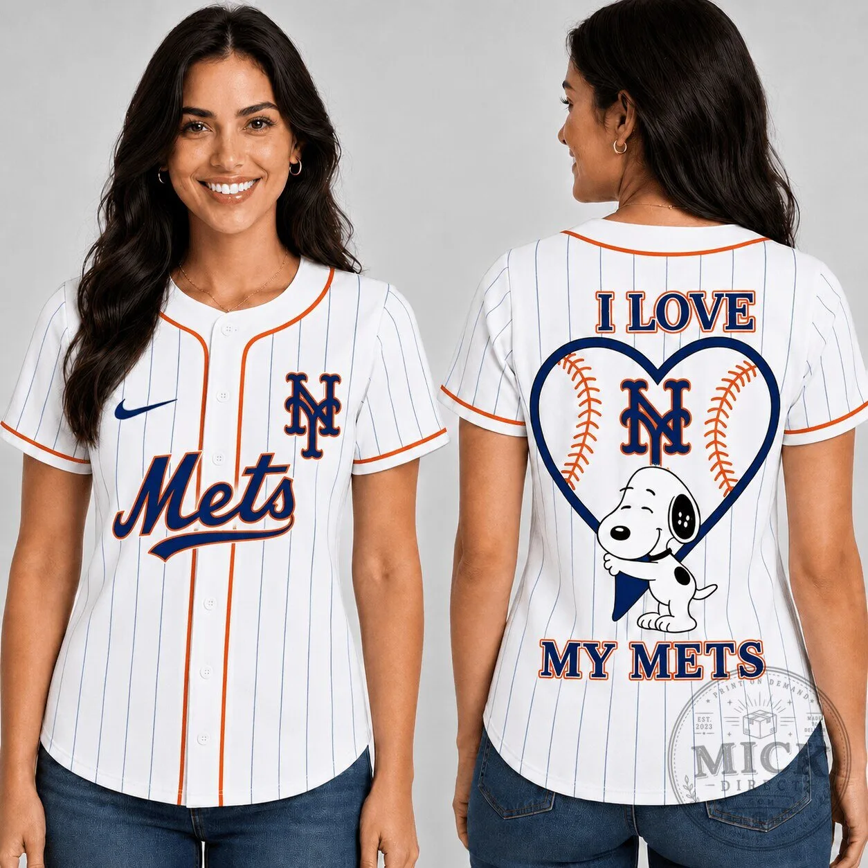 New York Mets Baseball Snoopy I Love My Mets Women's Striped Jersey