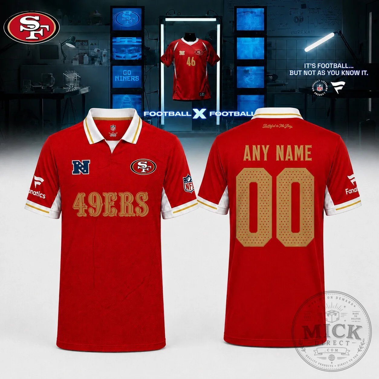 .San Francisco 49ers Football x Football Collared Fan Top – Polo (Custom Name & Custom Number) 2 .San Francisco 49ers Football x Football Collared Fan Top – Polo (Custom Name & Custom Number)