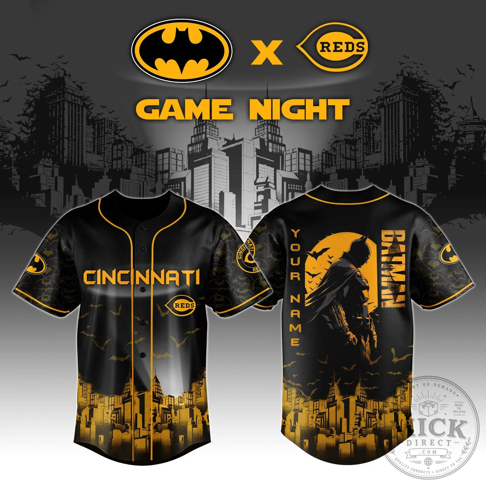 Batman Cincinnati Reds Game Night Baseball Jersey