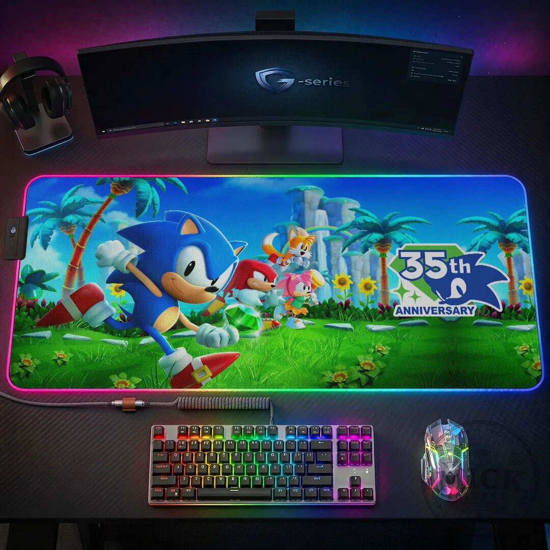 35th Anniversary Gaming Desk Mat with LED Lights Featuring Sonic The Hedgehog