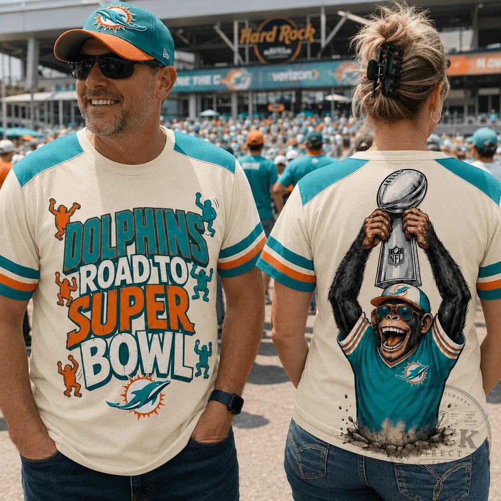 Miami Dolphins Football Road to Super Bowl Monkey Graphic T-Shirt 13 Miami Dolphins Football Road to Super Bowl Monkey Graphic T-Shirt