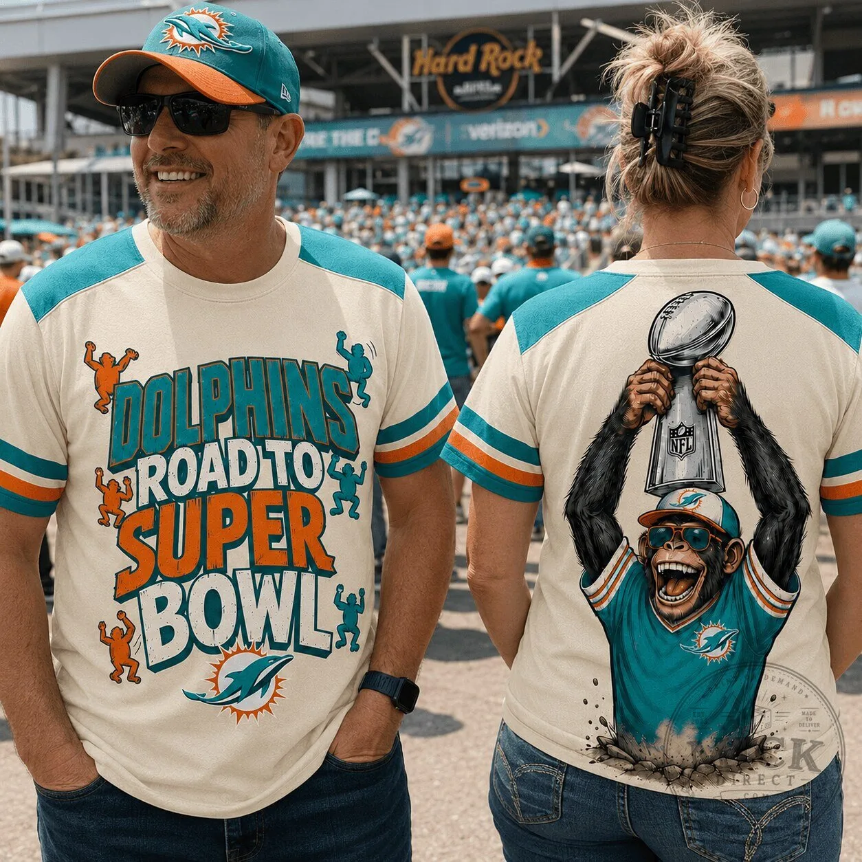 Miami Dolphins Football Road to Super Bowl Monkey Graphic T-Shirt