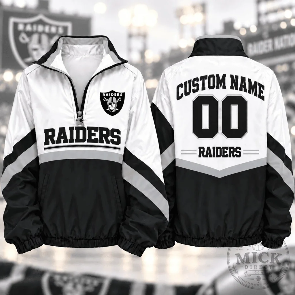 Las Vegas Raiders National Football League Custom Quarter Zip Windbreaker Jacket Las Vegas Raiders National Football League Custom Quarter Zip Windbreaker Jacket