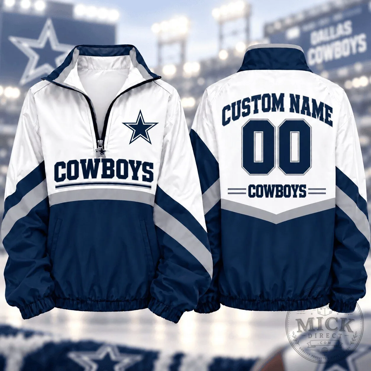 Dallas Cowboys Quarter Zip Windbreaker Jacket with Custom Name and Number