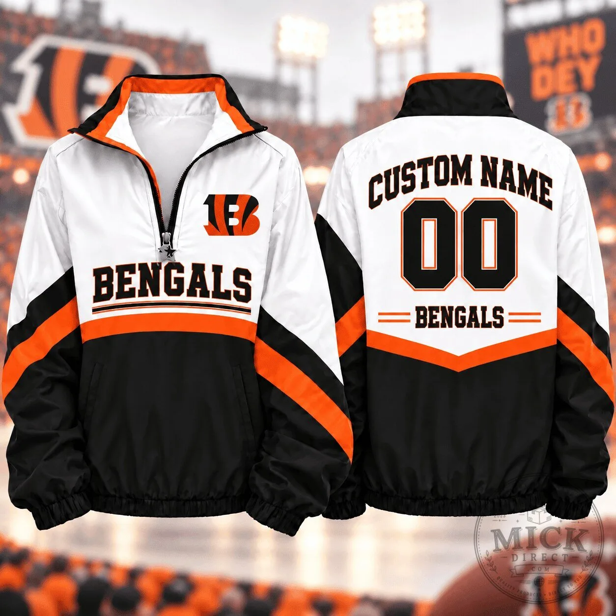 Cincinnati Bengals Custom Name and Number Quarter Zip Pullover Jacket