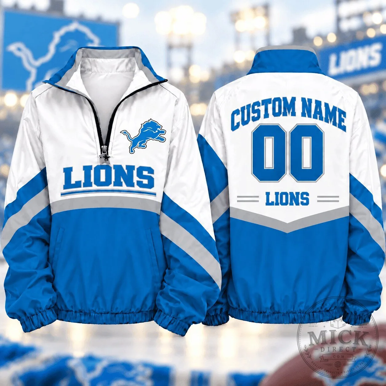 Detroit Lions NFL Football Team Custom Name And Number Quarter-Zip Jacket