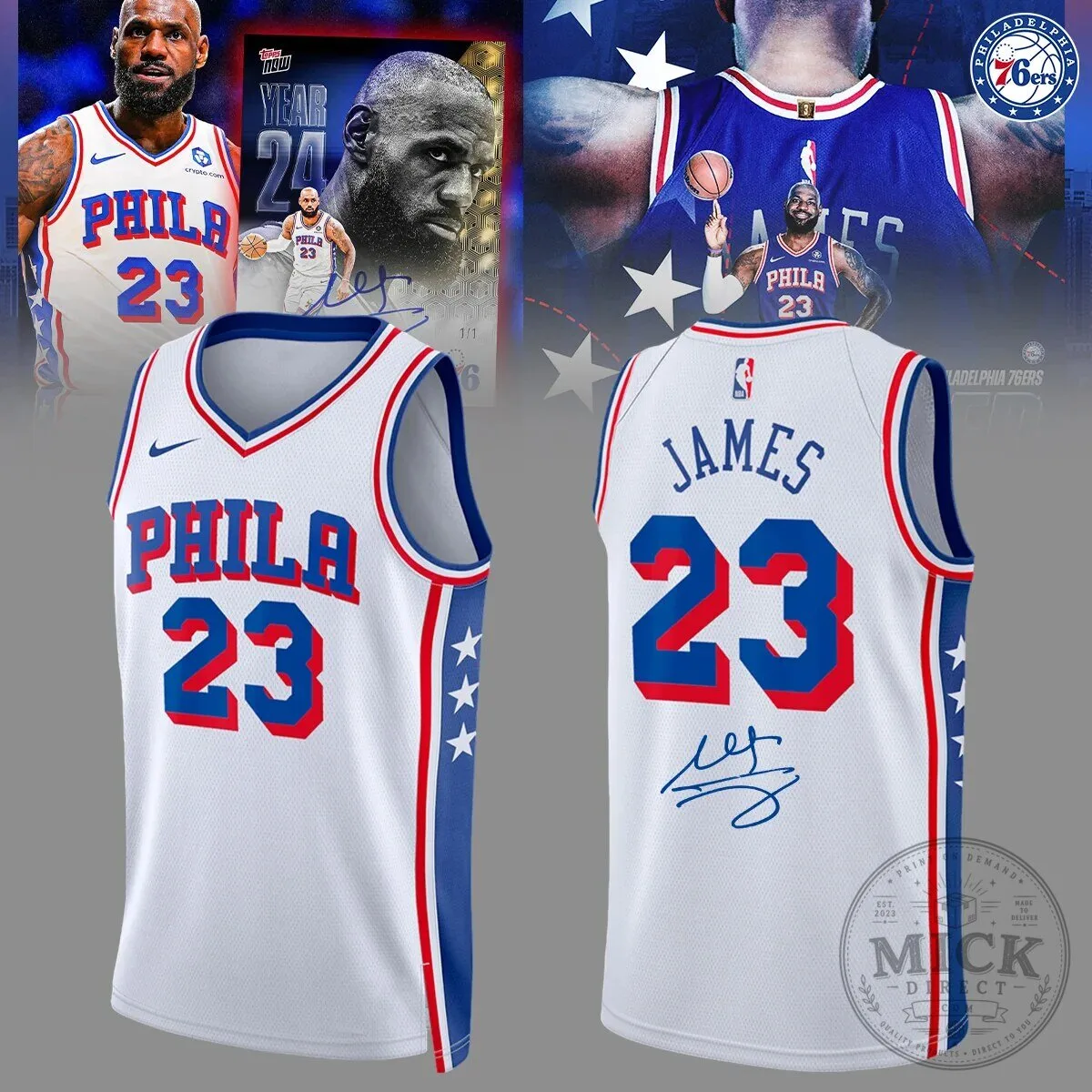 White Basketball Jersey of LeBron James for Philadelphia 76ers