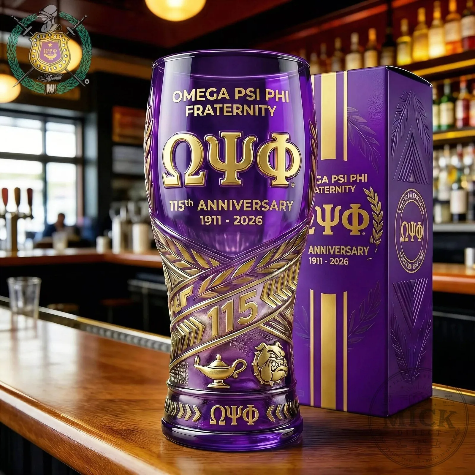 Omega Psi Phi Fraternity 115th Anniversary Collectible Drinking Glass