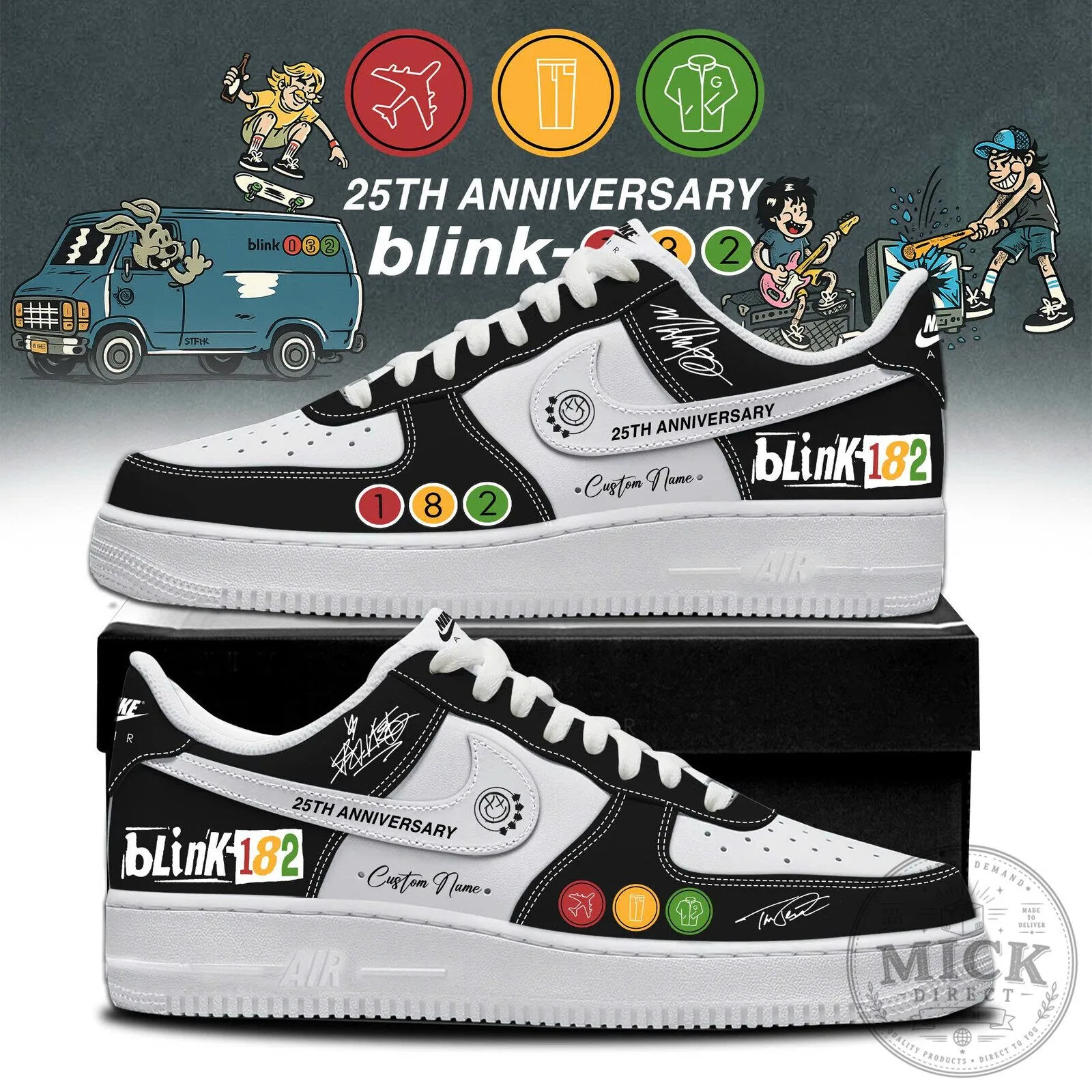 Blink-182 25th Anniversary Custom Name Black and White Sneakers