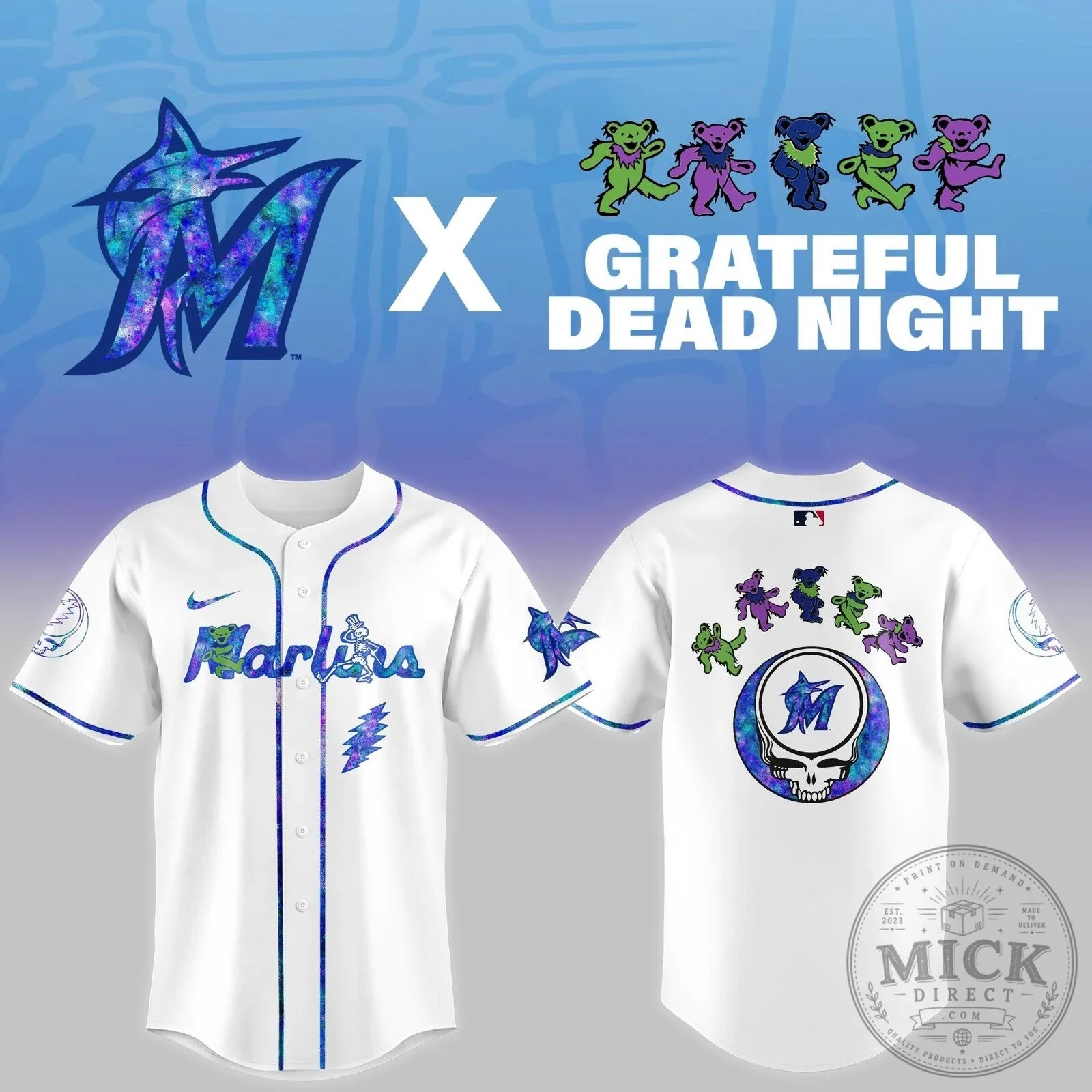 Marlins Baseball Grateful Dead Night Limited Edition White Baseball Jersey