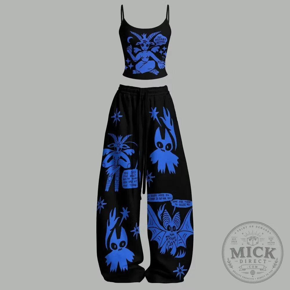 Baphomet Goat Demon Crop Top and Baggy Pants Two-Piece Set 1 Baphomet Goat Demon Crop Top and Baggy Pants Two-Piece Set