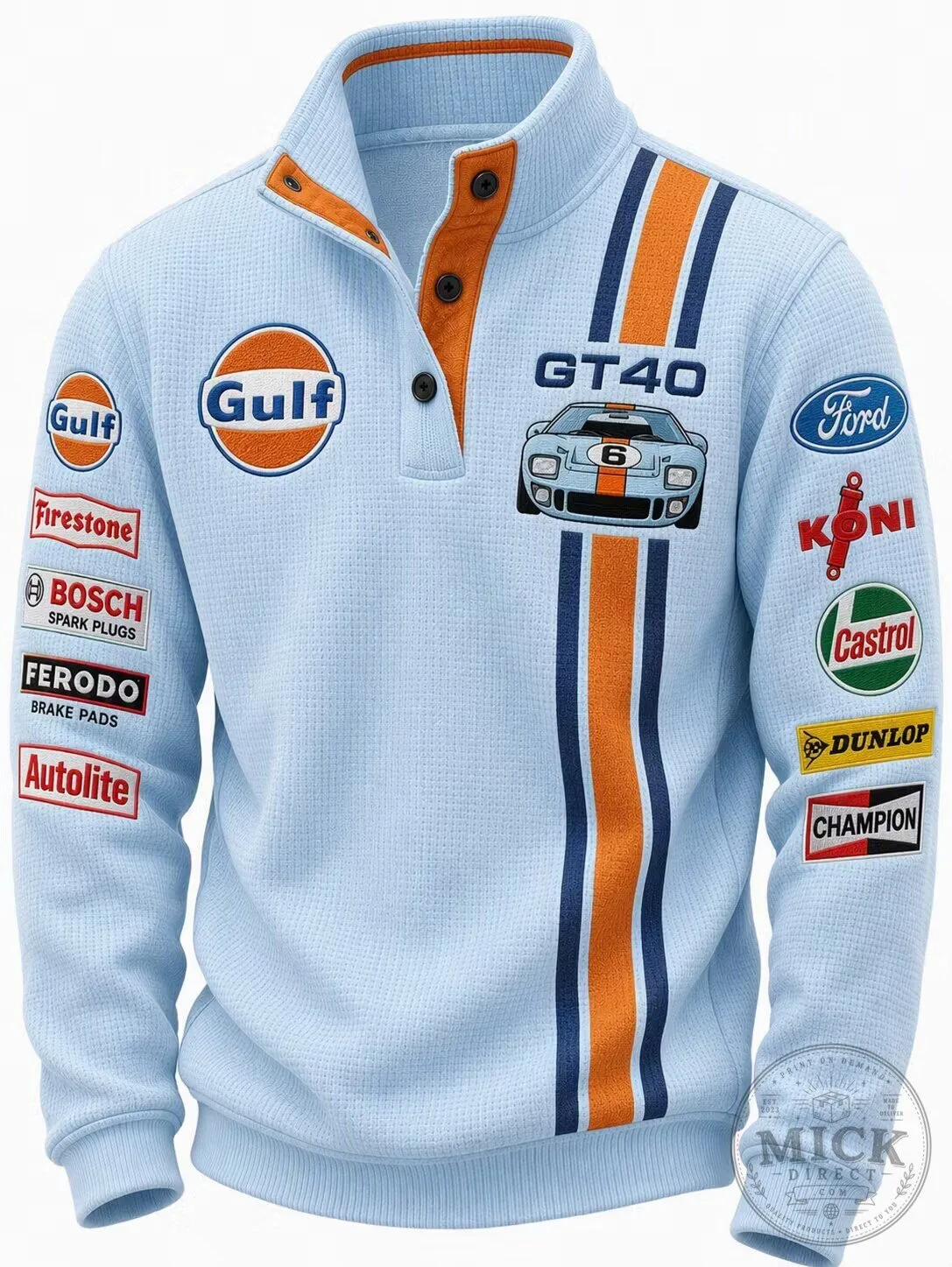 Ford GT40 Gulf Racing Retro Car Enthusiast Quarter Zip Sweatshirt