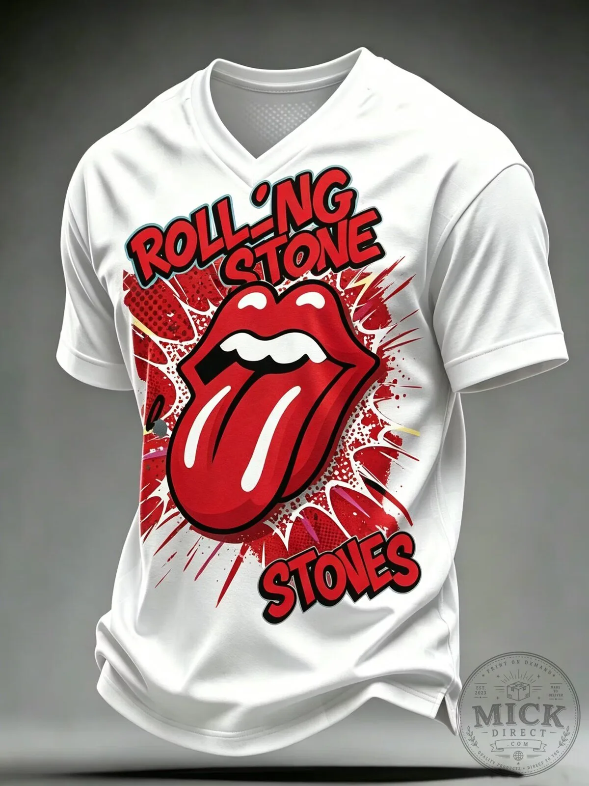 The Rolling Stones Rock and Roll Band Logo Graphic Print White T-Shirt