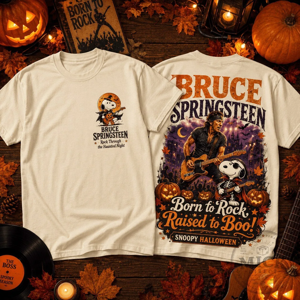 Snoopy Halloween T-Shirt - Bruce Springsteen Inspired 'Born to Rock Raised to Boo' Design