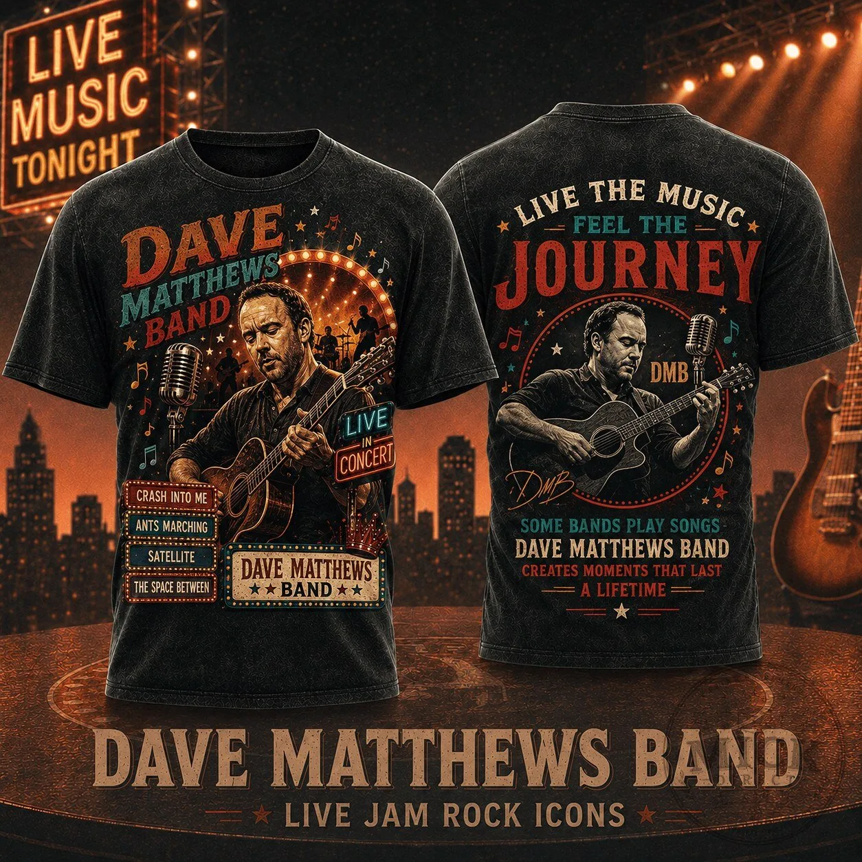 Dave Matthews Band Live Music Concert Vintage Style Graphic T-Shirt