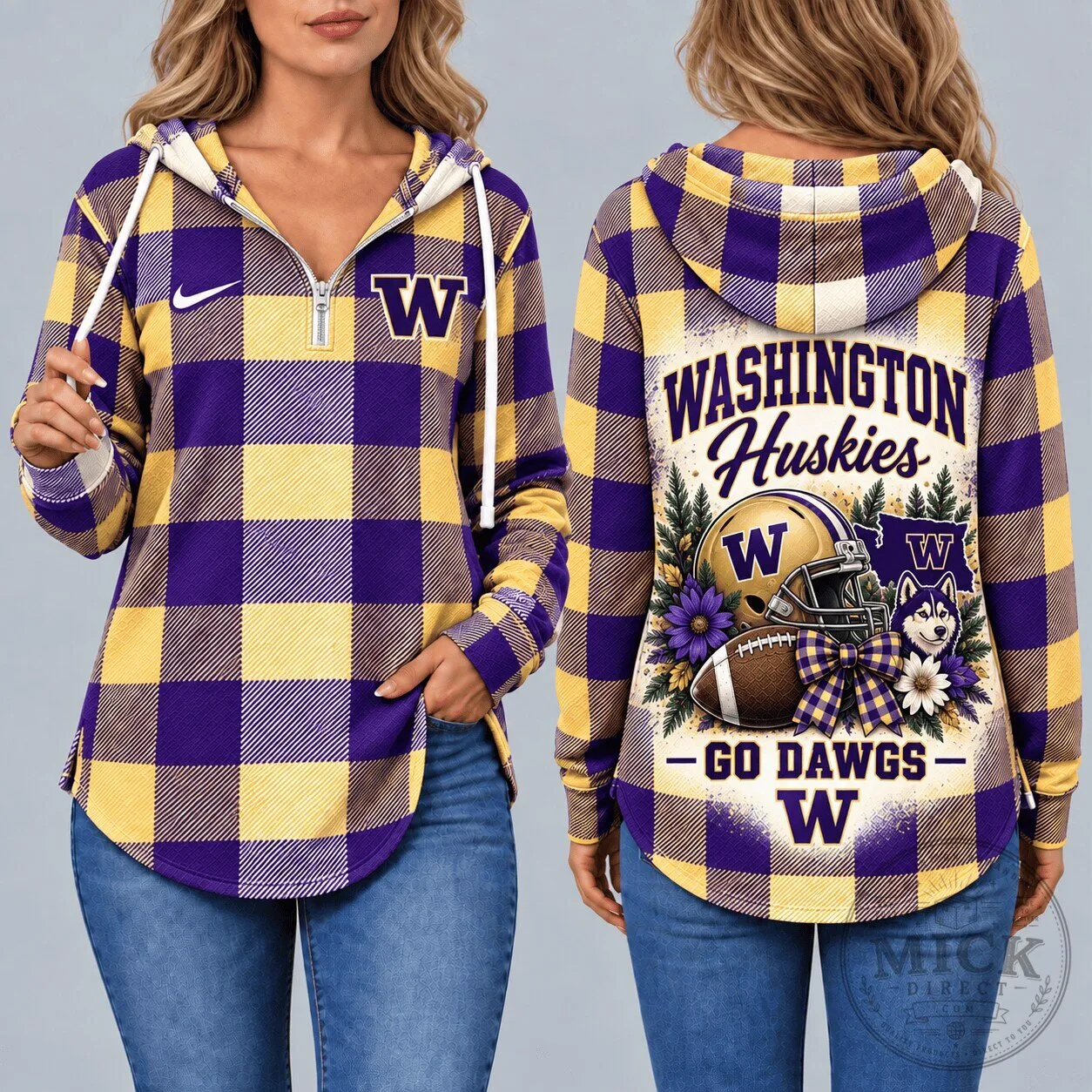 Washington Huskies Plaid Purple Gold Football Game Day Pullover Hoodie