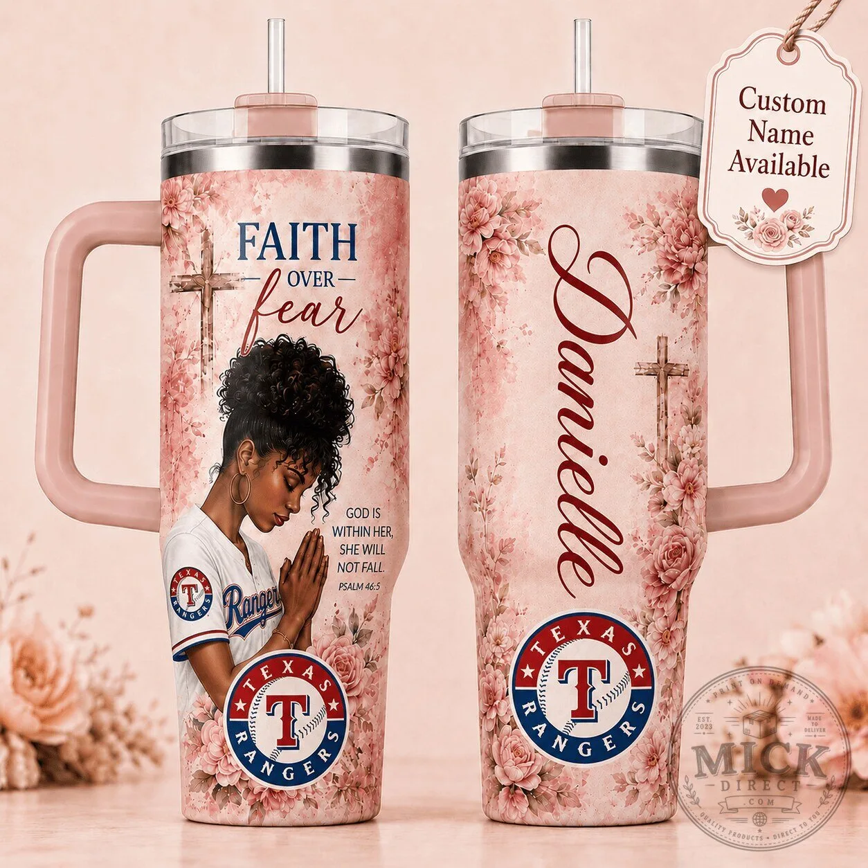 Texas Rangers Baseball Faith Over Fear Personalized Tumbler for Women