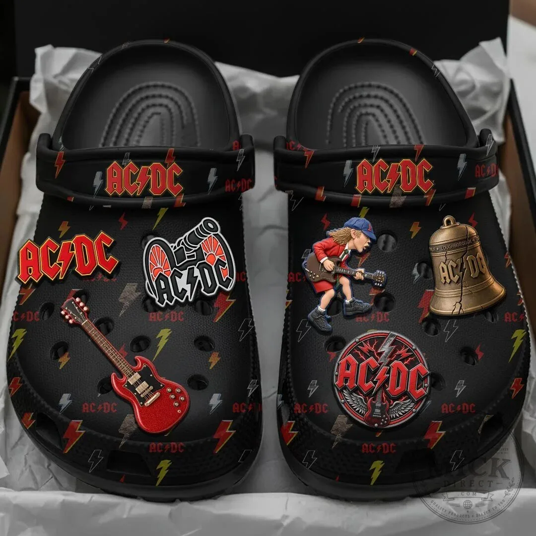 AC/DC Rock Band Music Logo Pattern Black Comfortable Slip-On Shoes