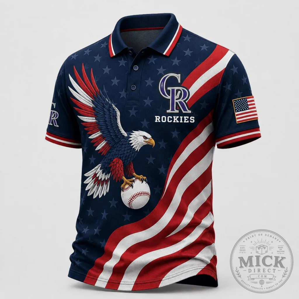 Colorado Rockies Baseball Patriotic Eagle Polo Shirt Colorado Rockies Baseball Patriotic Eagle Polo Shirt