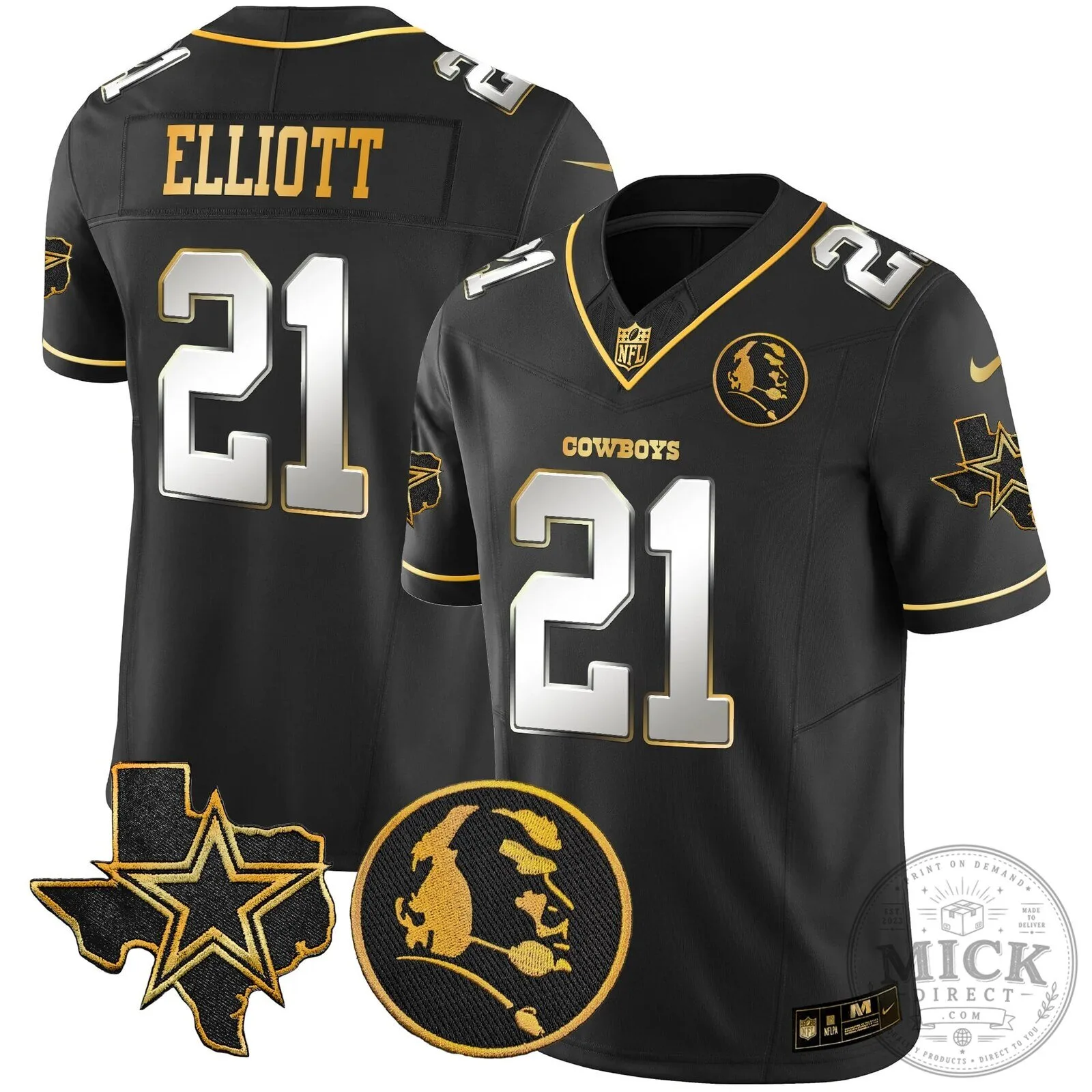 Dallas Cowboys John Madden Black and Gold Football Jersey 65 Dallas Cowboys John Madden Black and Gold Football Jersey